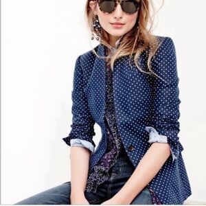 J.Crew Regent Linen Polka Dot Single-Button Blazer Navy Blue Size 12
